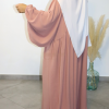 Abaya longue en tissu jazz vieux rose avec manches bouffantes élégantes