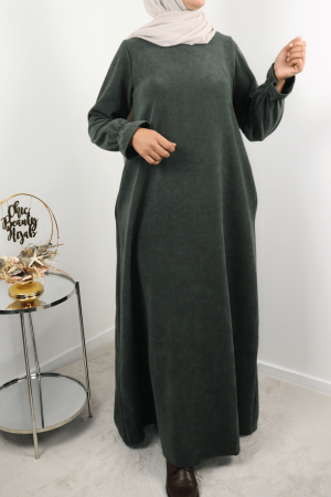 Abaya velours côtelé manche tulipe kaki