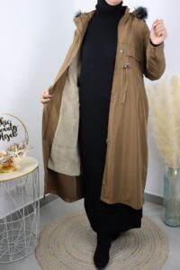 Parka longue doublée marron