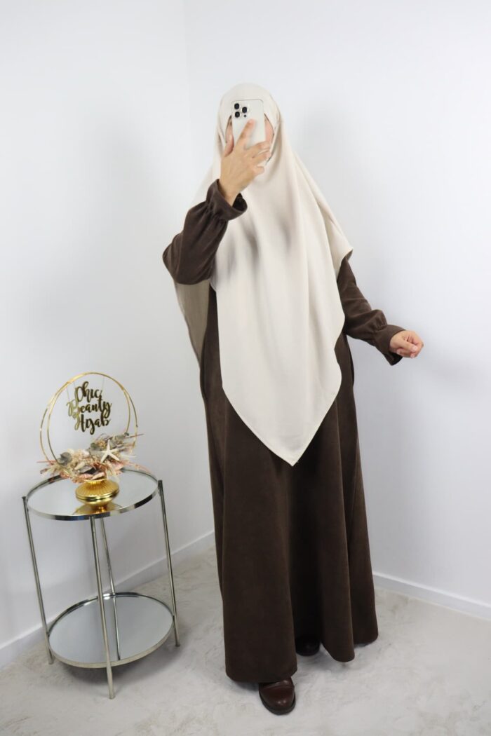 Khimar long velours côtelé beige