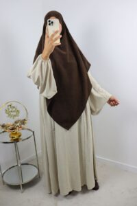 Khimar long velours côtelé marron