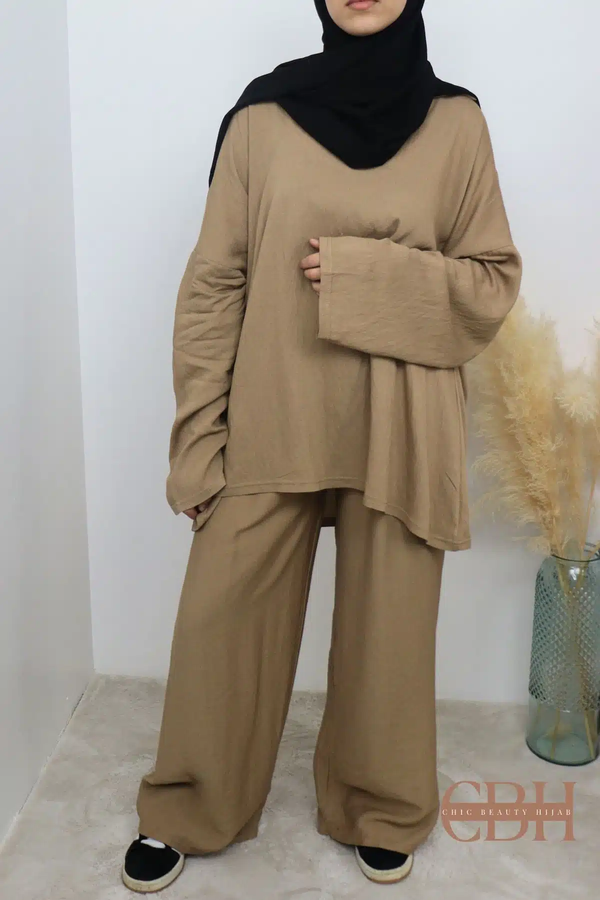 Ensemble tunique palazzo lin Camel
