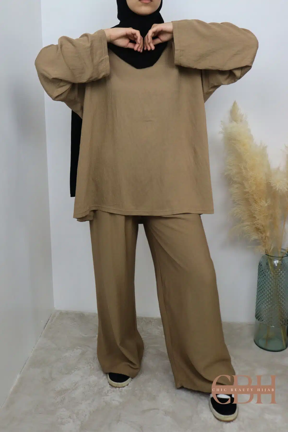 Ensemble tunique palazzo lin Camel