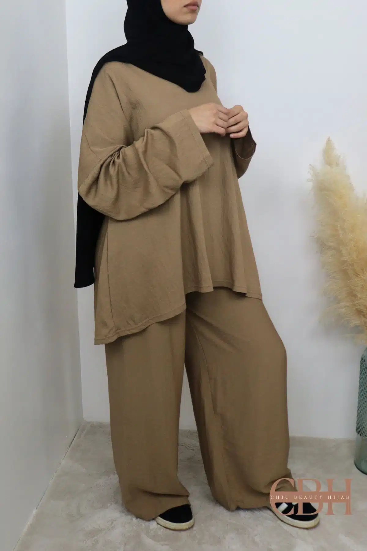 Ensemble tunique palazzo lin Camel