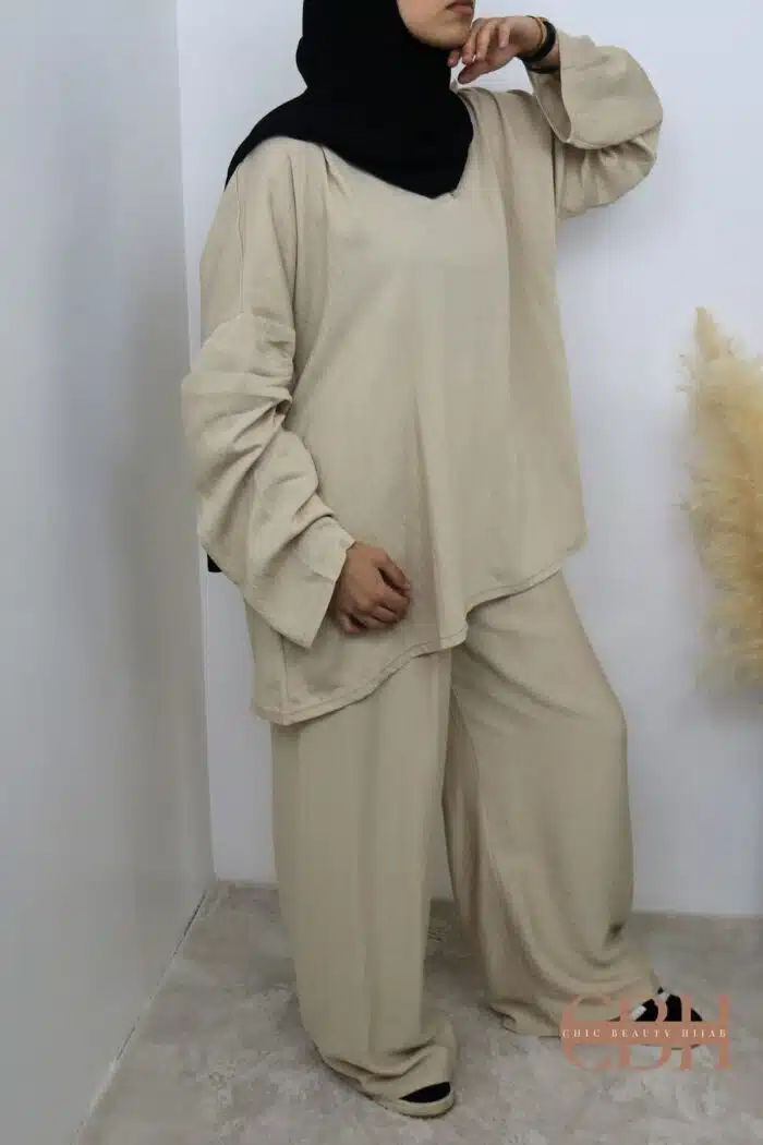 Ensemble tunique palazzo lin beige