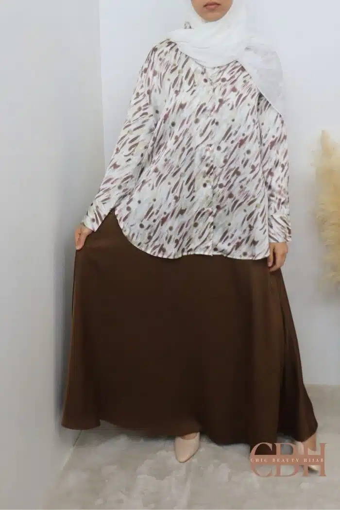 Jupe longue évasée satin marron