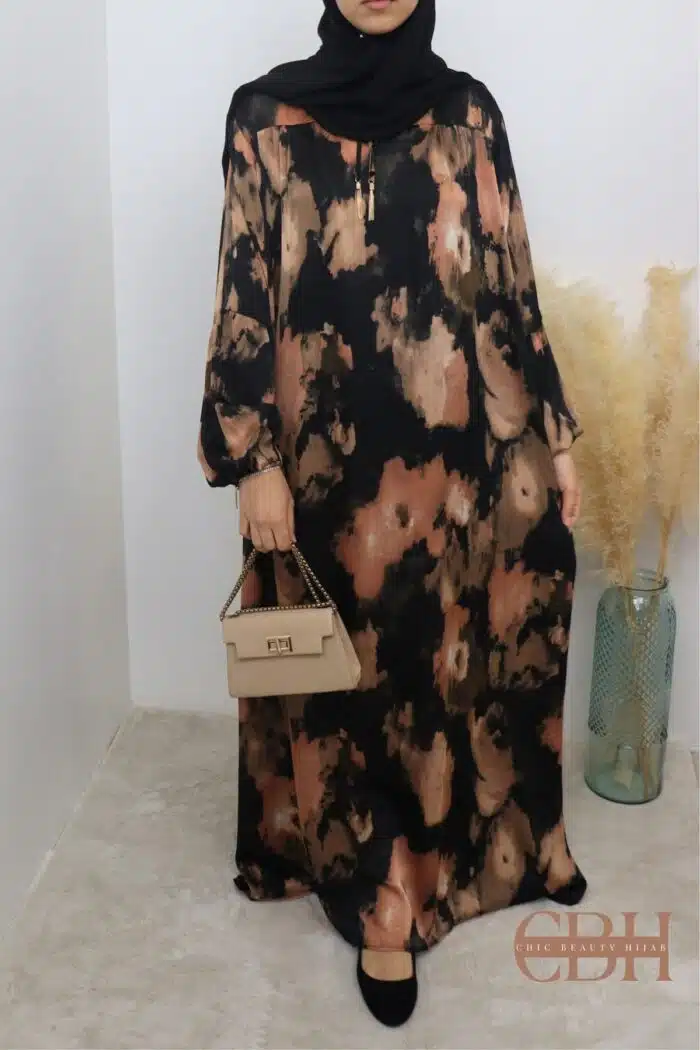 Robe longue imprimée fluide EMNA Marron