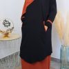 Abaya 3pièces Myriam noire orange