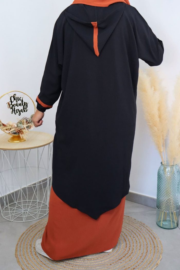 Abaya 3pièces Myriam noire orange