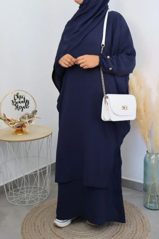 Ensemble abaya bleu marine Rania – tenue modeste avec khimar