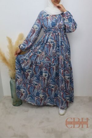 Robe longue imprimée fluide Azur