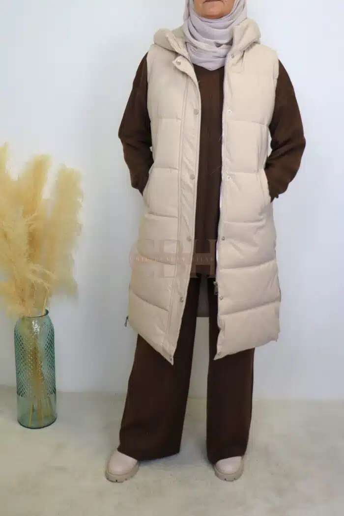 Doudoune sans manches femme Beige