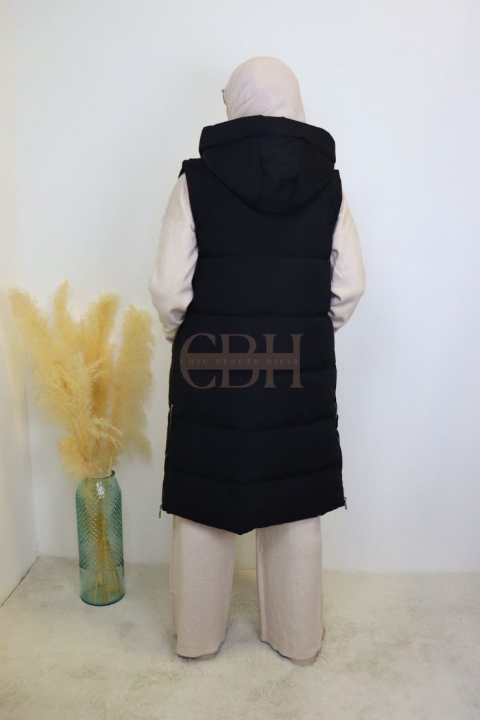 Doudoune noire sans manches femme coupe longue