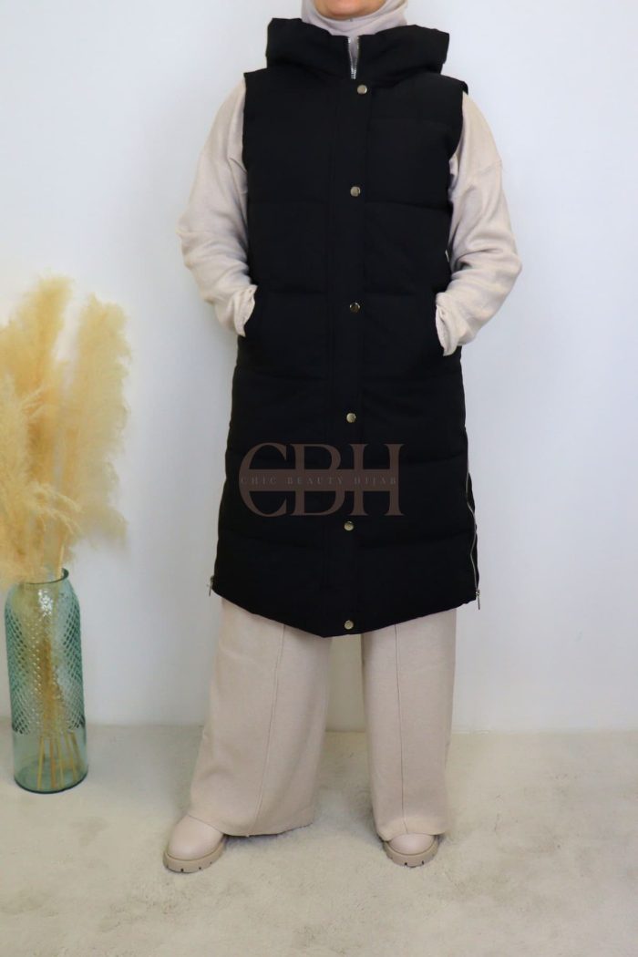Doudoune sans manches noire femme style modeste