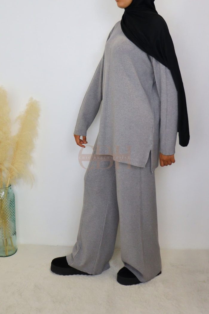 Ensemble maille femme gris élégant et confortable