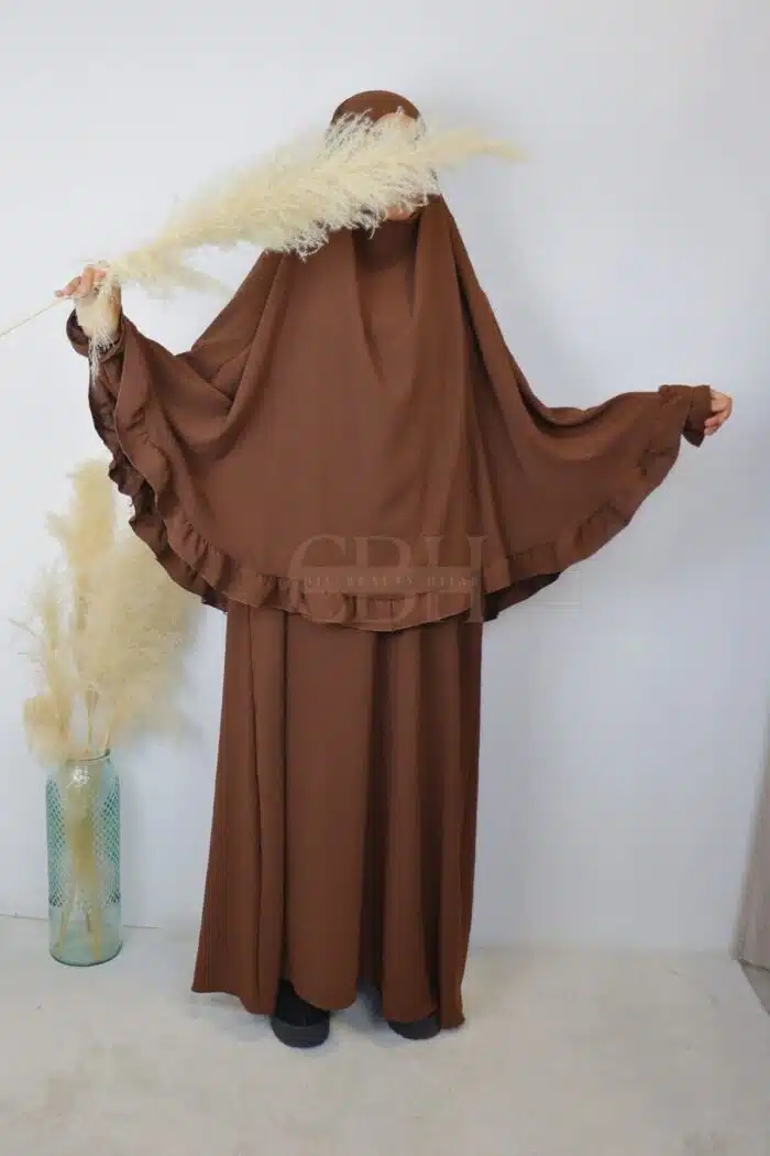 Ensemble abaya khimar jazz marron – tenue mastour élégante