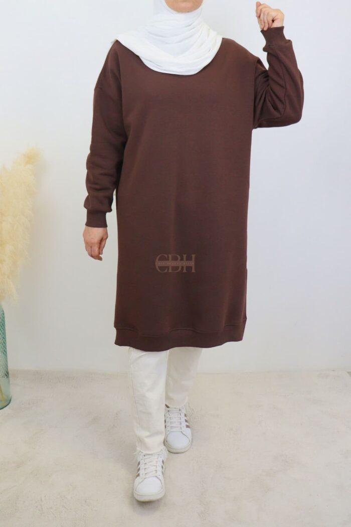 Sweat décontracté femme chocolat avec fentes latérales, taille unique