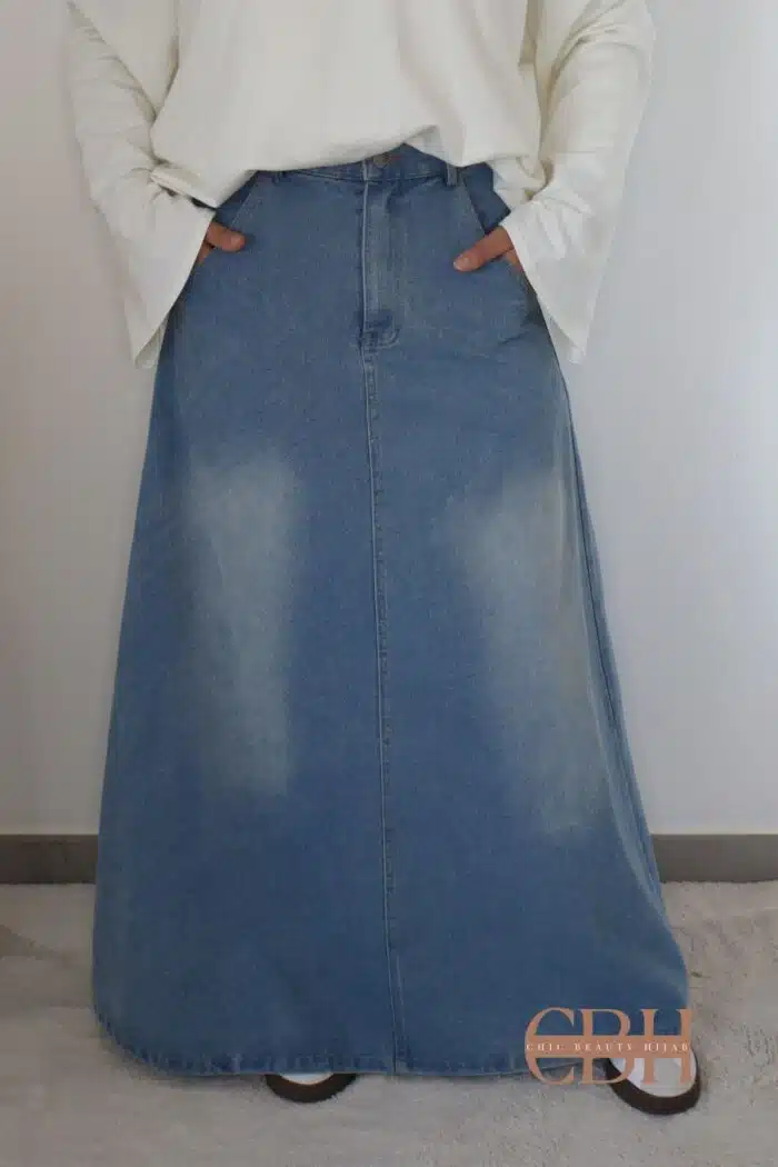 Jupe en jean longue claire sans fentes